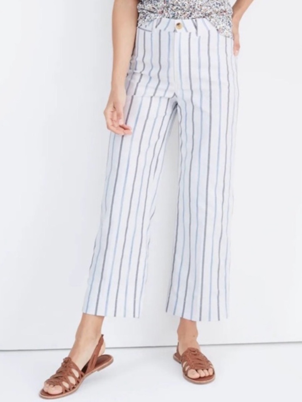 Madewell Slim Emmett Wide-Leg Crop Pants in Montpellier Blue Stripe Cotton 28